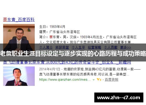 老詹职业生涯目标设定与逐步实现的心路历程与成功策略