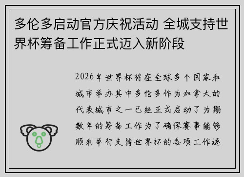 多伦多启动官方庆祝活动 全城支持世界杯筹备工作正式迈入新阶段